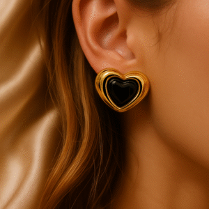 Bold Black Heart Studs