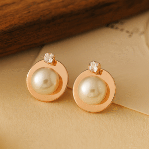 Rose Gold Halo Pearl Studs